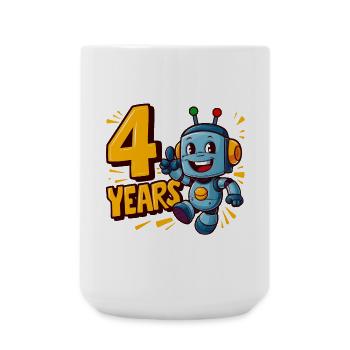 Four Years Cute Little Robot Children's Birthday Party. - Large Mug 440 ml - white - Front