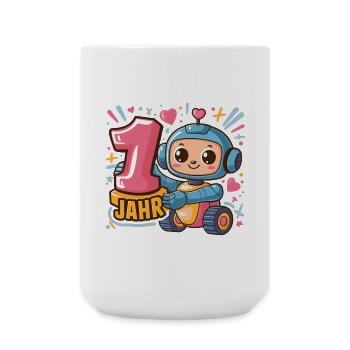 1 Jahr Kleiner Roboter Astronaut mit Zahl 1 - Große Tasse 440 ml - Weiß - Vorne