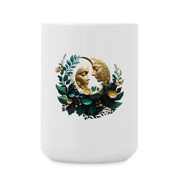 Two decorated crescent moons - Large Mug 440 ml - white - Front