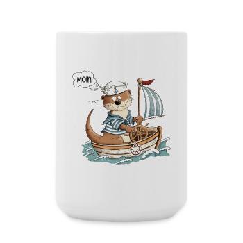 Moin Otter Boot Segeln Segelboot Nordsee - Große Tasse 440 ml - Weiß - Vorne