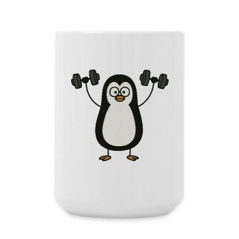 Funny Penguin with Dumbbell Fitness Workout - Large Mug 440 ml - white - Front