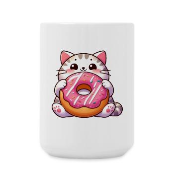Cute cat with donut dessert sweet tooth - Large Mug 440 ml - white - Front