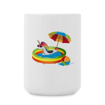 Sommerliches Einhorn im Planschbecken - Große Tasse 440 ml - Weiß - Vorne