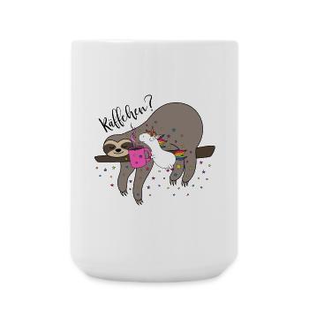 Käffchen Einhorn Faultier Kaffeetasse Büro Kaffee - Große Tasse 440 ml - Weiß - Vorne