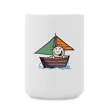 Kind aufm Boot - Große Tasse 440 ml - Weiß - Vorne