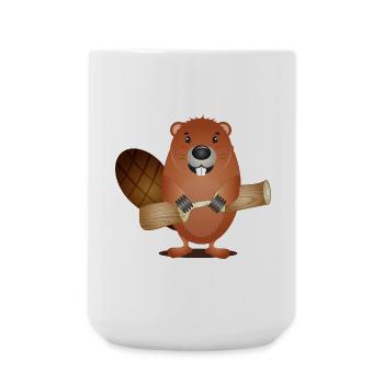 Niedliches Nagetier Biber mit angeknabbertem Holz - Große Tasse 440 ml - Weiß - Vorne