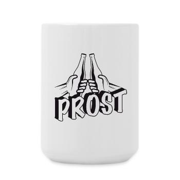 zwei Bierflaschen in den Händen Zum Anstoßen Prost - Große Tasse 440 ml - Weiß - Vorne