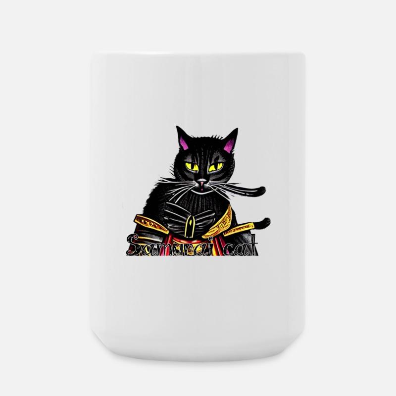 Chat samouraï avec une armure dorée - Grande tasse 440 ml - blanc