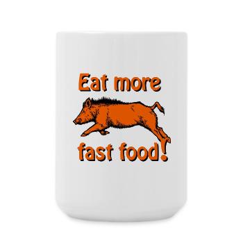 Überläufer im Sprung - Eat more fast food - Große Tasse 440 ml - Weiß - Vorne