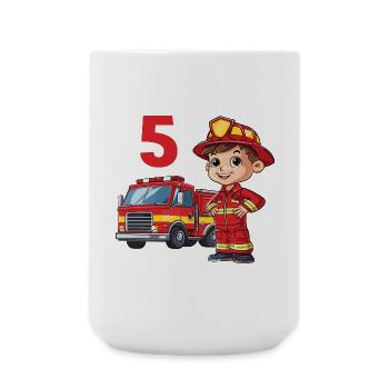 5 Birthday Firefighter Fire Truck Fire Truck - Large Mug 440 ml - white - Front