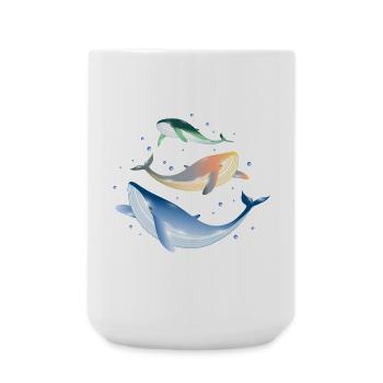 three brightly colored shimmering whales in the ocean - Large Mug 440 ml - white - Front