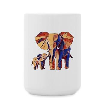 Elephant Origami Geometric 3D Mom and Baby - Large Mug 440 ml - white - Front