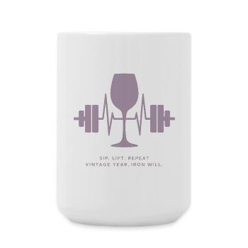 Enjoyment and strength: wine and weights - Large Mug 440 ml - white - Front