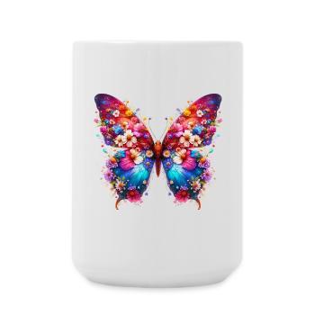 Papillon décoré de fleurs - Grande tasse 440 ml - blanc - Devant