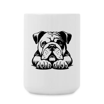 Englische Bulldogge Kopf mit Pfoten - Große Tasse 440 ml - Weiß - Vorne