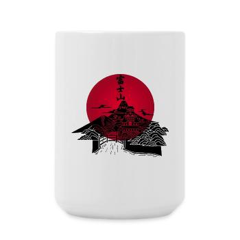 Japanische Landschaft schwarz und rote Sonne - Große Tasse 440 ml - Weiß - Vorne