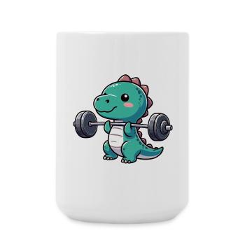 Dino T-Rex Workout Hantel Bankdrücken Design - Große Tasse 440 ml - Weiß - Vorne