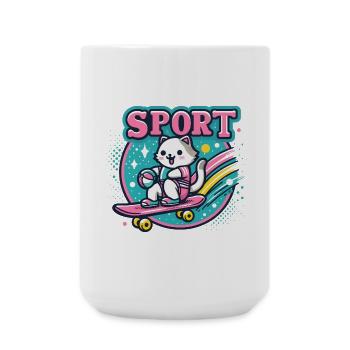 Cat Sports: Skateboard Pet Design Sport Cat - Large Mug 440 ml - white - Front