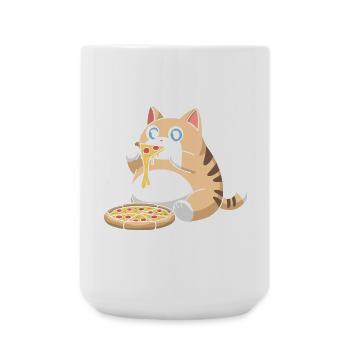 Cute Chubby Cat Eating Pizza - Large Mug 440 ml - white - Front