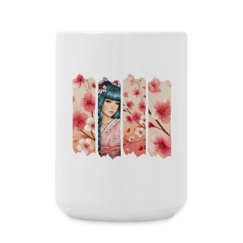 Kirschblüten Kimono Panel Portrait - Große Tasse 440 ml - Weiß - Vorne