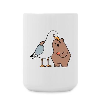 North Sea Seagull Brown Bear Friendship Love Lean - Large Mug 440 ml - white - Front