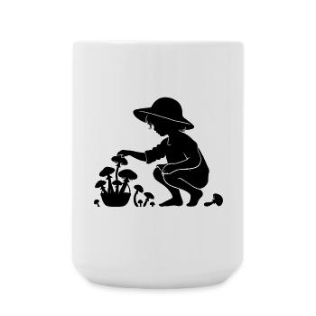 charmantes Silhouetten-Motiv Mädchen sammelt Pilze - Große Tasse 440 ml - Weiß - Vorne