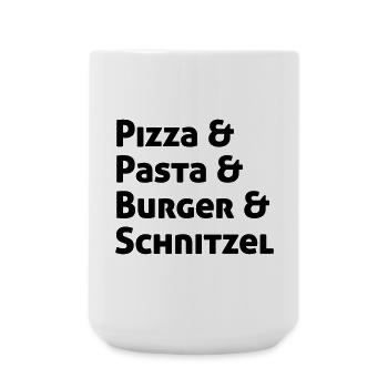 Pizza Pasta Burger und Schnitzel - Große Tasse 440 ml - Weiß - Vorne