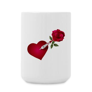 Dart Pfeil mit Rose und Herz als Zielscheibe - Große Tasse 440 ml - Weiß - Vorne