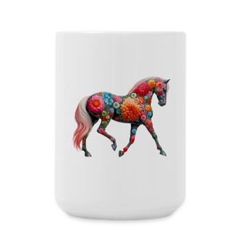 Horse decorated with flowers - Large Mug 440 ml - white - Front