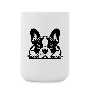 Französische Bulldogge Kopf mit Pfoten - Große Tasse 440 ml - Weiß - Vorne