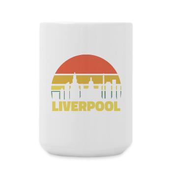 Liverpool Skyline Retro Sonnenuntergang Silhouette - Große Tasse 440 ml - Weiß - Vorne