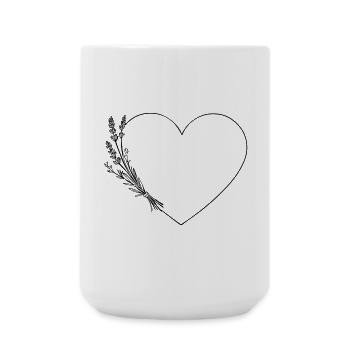 Line Art Coeur - Fleurs sauvages, Personnalisable - Grande tasse 440 ml - blanc - Devant
