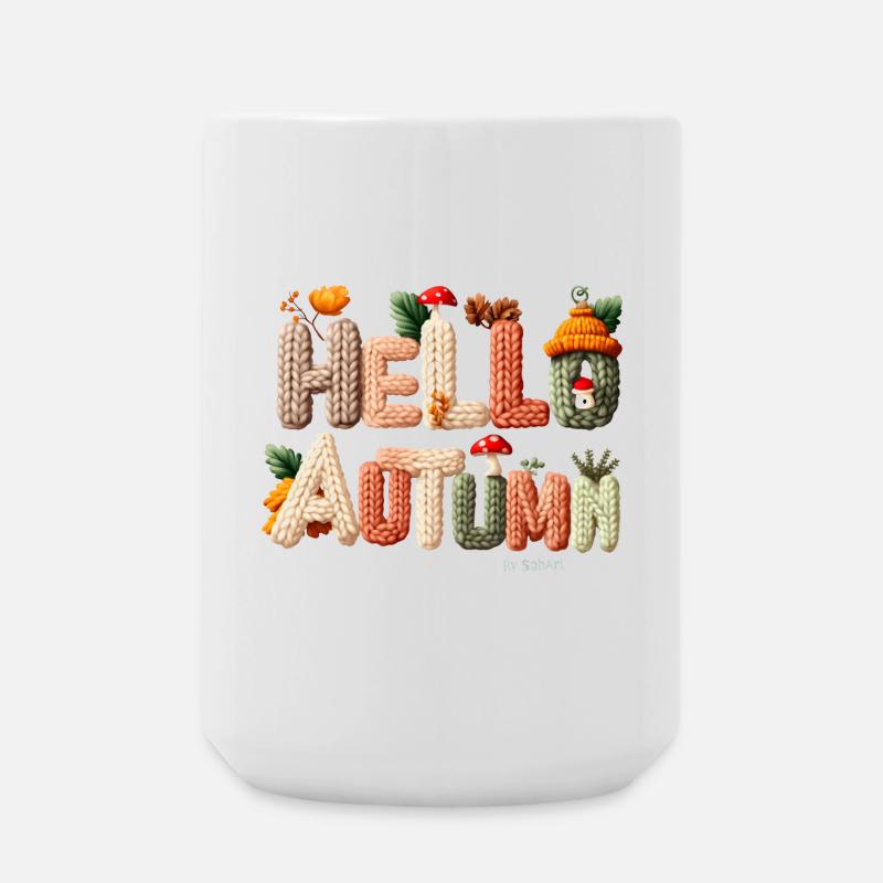Hello Autumn – Warm knit design - Large Mug 440 ml - white
