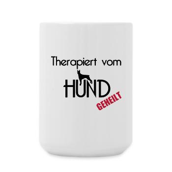Therapiert vom Hund Hunde Tier Haustier Geschenk - Große Tasse 440 ml - Weiß - Vorne