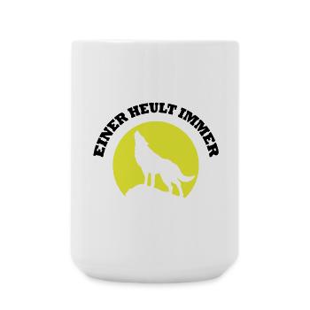 Wolfsilhouette im Mondkreis - Große Tasse 440 ml - Weiß - Vorne