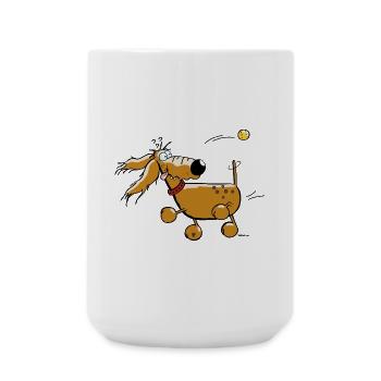 "Reingefallen" - Hund - Dackel - Flyball - Große Tasse 440 ml - Weiß - Vorne