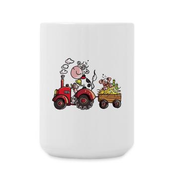 Cow driving a tractor - Farmer - Gift - Pig - Large Mug 440 ml - white - Front