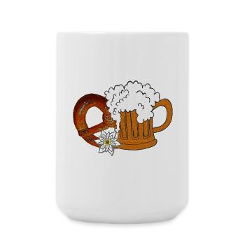 Bierglas, Volksfeste, Brezel mit Bierhumpen - Große Tasse 440 ml - Weiß - Vorne