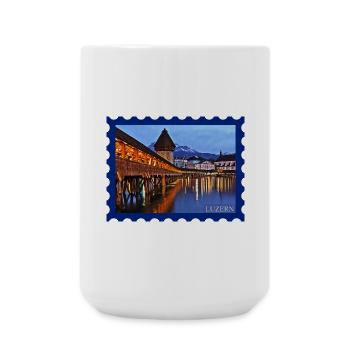 Lucerne Wooden Bridge Night Mood - Large Mug 440 ml - white - Front