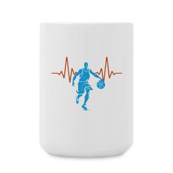Herzschlag Basketball Puls EKG | Farben änderbar - Große Tasse 440 ml - Weiß - Vorne