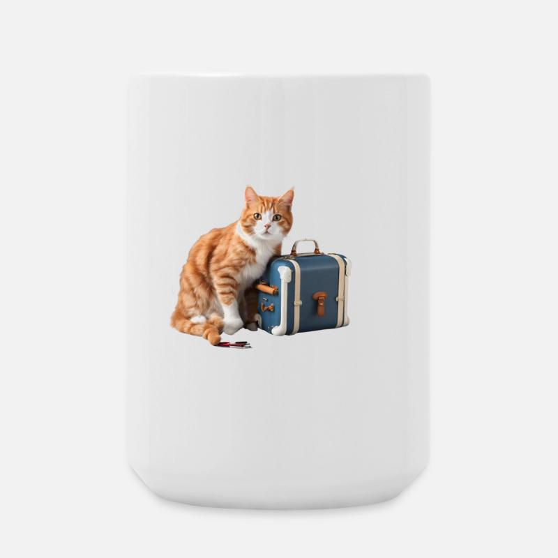 Skurrile Katze mit Reisekoffer-Design - Große Tasse 440 ml - Weiß
