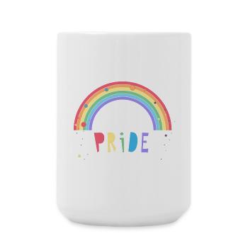 bunter Pride Schriftzug mit Regenbogen - Große Tasse 440 ml - Weiß - Vorne