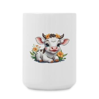 Niedliche Baby-Kuh Kalb auf Blumenwiese - Große Tasse 440 ml - Weiß - Vorne