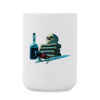 Bücher Design, Menschenschädel, Weinflasche - Große Tasse 440 ml - Weiß - Vorne