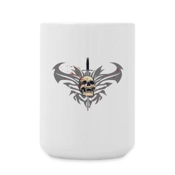 Menschenschädel, Schwerter, Schmetterlinge, tribal - Große Tasse 440 ml - Weiß - Vorne