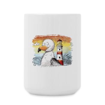 Möwe Urlaub Meer Leuchtturm Sonnenuntergang - Große Tasse 440 ml - Weiß - Vorne