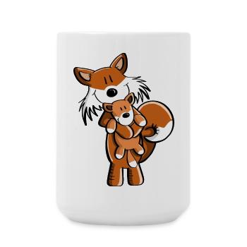 Fuchs mit Babyfuchs - Comic- Geschenk - Kinder - Große Tasse 440 ml - Weiß - Vorne