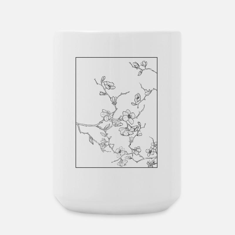 Floral Design Kirschblüten Outline Schwarz - Große Tasse 440 ml - Weiß