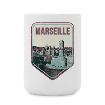 Badge retro, Marseille France est ma ville natale - Grande tasse 440 ml - blanc - Devant