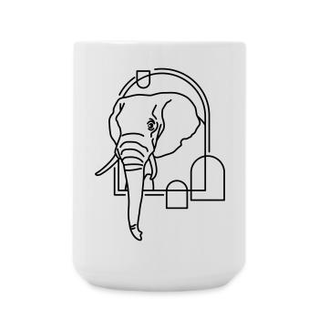 Elephant in Geometric Shape - Line Art Design - Large Mug 440 ml - white - Front